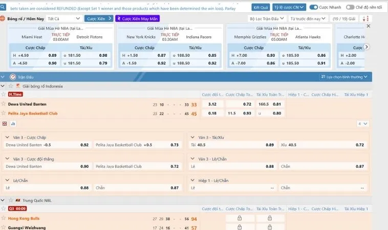 Giao diện cá cược kèo bóng rổ ANO88