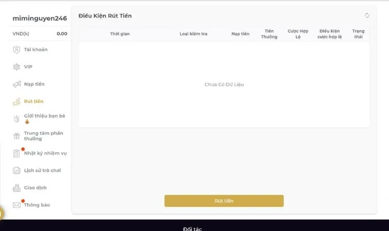 Giao diện rút tiền ANO88