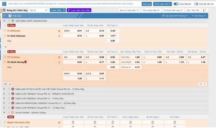 Bảng kèo cá cược bóng đá ANO88
